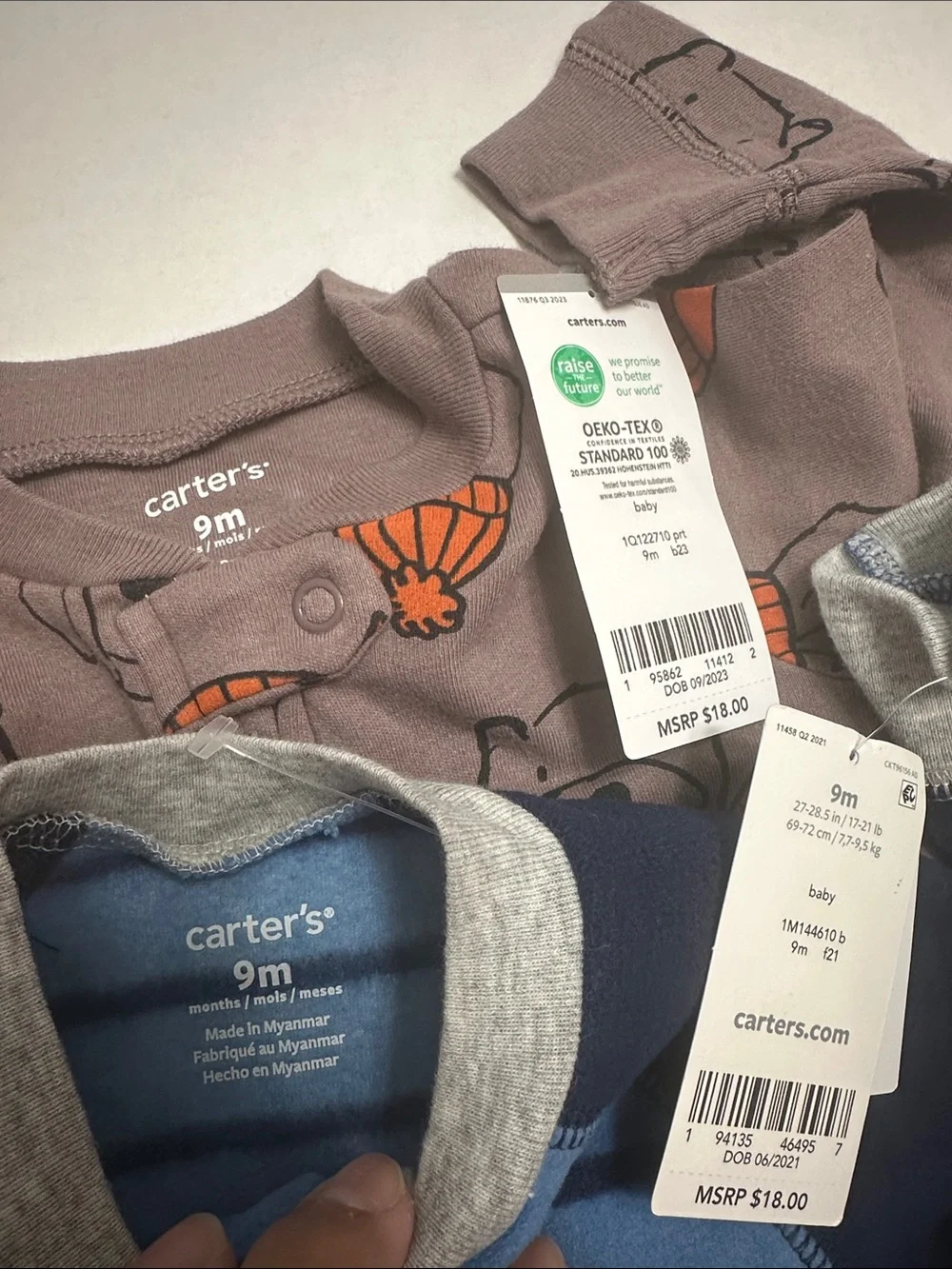NEW Carters Baby Boy One Piece Sleepers Size 9 months Lot of 2